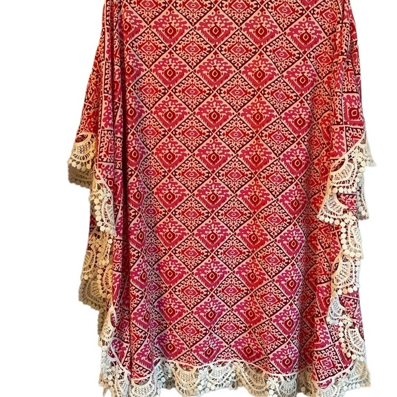Nikki Poulos Geo Print Boho Crotchet Tunic Coverup Poncho Oversized Fit - Picture 4 of 12